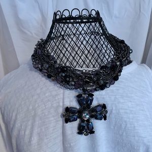 Chunky beaded rhinestone and chain necklace.